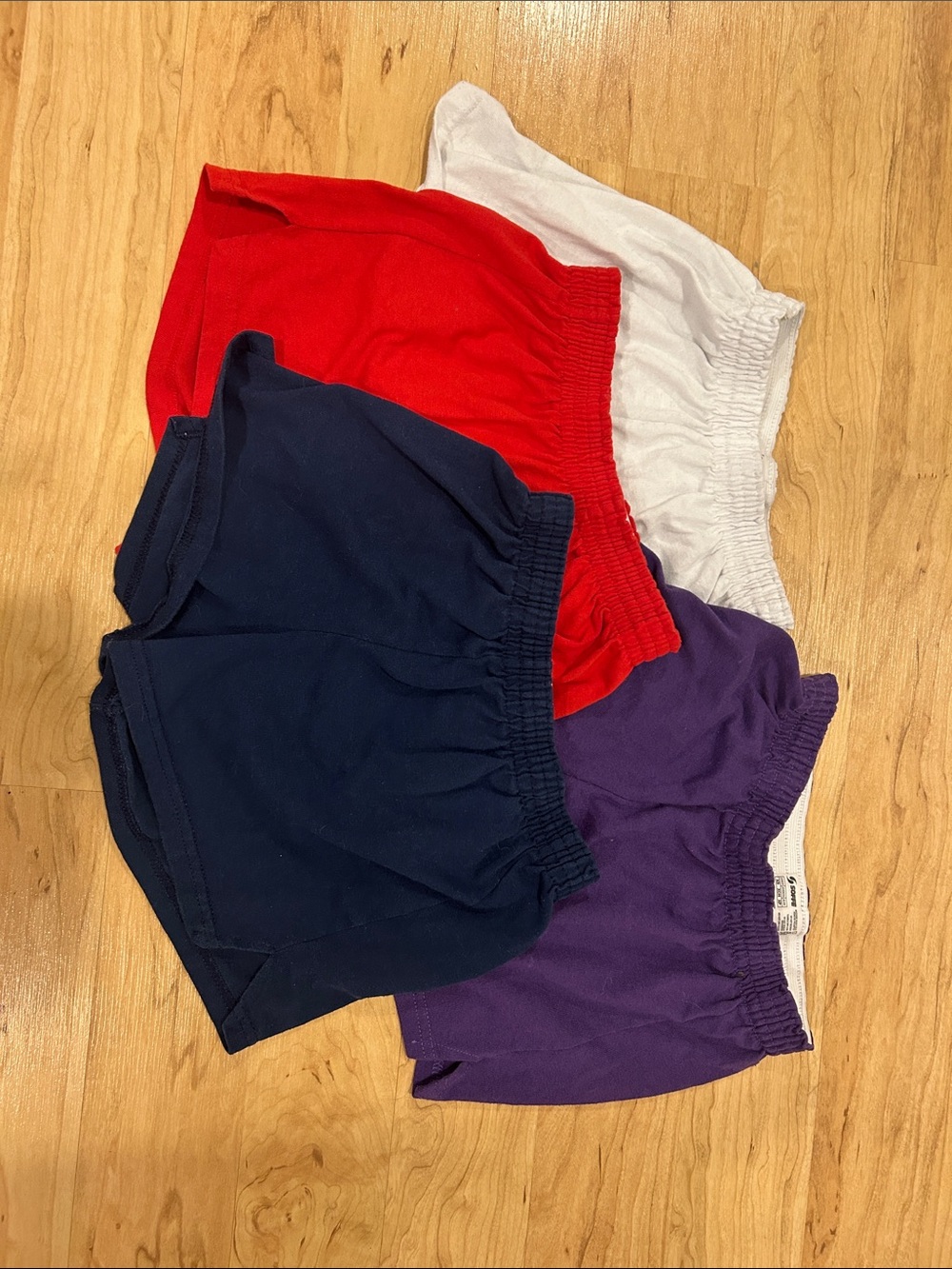 Soffe Girls 4-Pack Athletic Shorts - Red, White, Navy, Purple